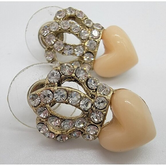 Heart and Crown Rhinestones Goldtone  Earrings‎ - Picture 1 of 3